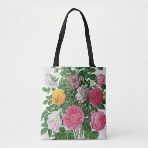 Tote Bag Fleurs anciennes en fleurs, roses de jardin printa