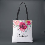 Tote Bag Fleurs aquarelle personnalisées<br><div class="desc">Offrez ce beau sac fourre-tout personnalisé avec de belles fleurs vibrantes aux teintes rose et crème et personnalisé avec une écriture chic à quelqu'un de spécial ou créez-le pour vous-même. ARTICLES ASSOCIÉS dans notre magasin.</div>