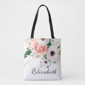 Tote Bag Fleurs Aquarelle Rose Corail (Devant)