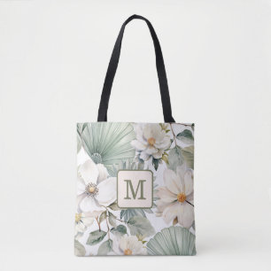 Tote Bag Fleurs aquarelles à monogramme personnalisé