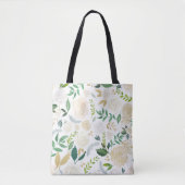 Tote Bag Fleurs aquarelles avec Parties scintillant or Faux (Devant)