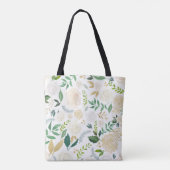 Tote Bag Fleurs aquarelles avec Parties scintillant or Faux (Dos)