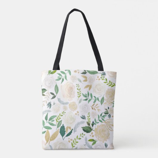 Tote Bag Fleurs aquarelles avec Parties scintillant or Faux (Dos)