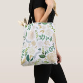 Tote Bag Fleurs aquarelles avec Parties scintillant or Faux (De près)