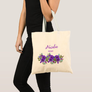 Tote Bag Fleurs aquarelles estivales violettes boho pour de