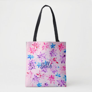 Tote Bag Fleurs Aquarelles Rose et Bleu Fantaisistes