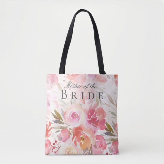Tote Bag Fleurs aquarelles Rose Rougeâtre Robe de mariée Mè (Devant)