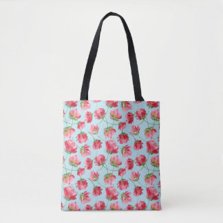 Tote Bag Fleurs Aquarelles Rouge Écarlate Jetées Points Pol