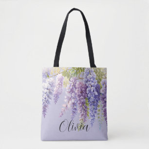 Tote Bag Fleurs aquarelles violettes lavande wisteria lilas