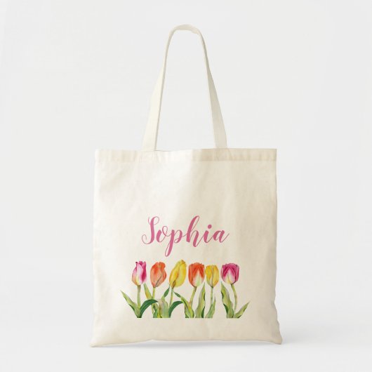 Tote Bag Fleurs avec nom personnalisé (Devant)