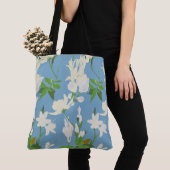 Tote Bag Fleurs blanches 1 bleu clair (De près)