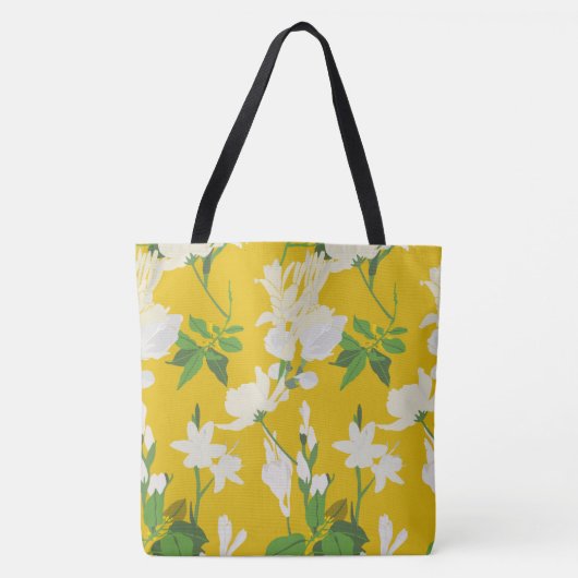 Tote Bag Fleurs blanches 1 jaune (Devant)