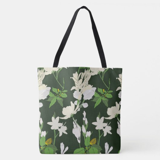 Tote Bag Fleurs blanches 1 vert foncé (Devant)