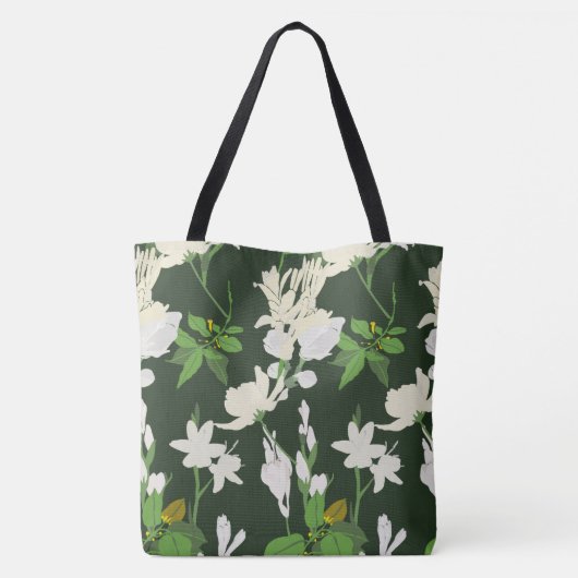 Tote Bag Fleurs blanches 1 vert foncé (Dos)