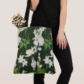 Tote Bag Fleurs blanches 1 vert foncé (De près)