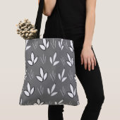 Tote Bag Fleurs blanches à l'aquarelle grises modernes (De près)
