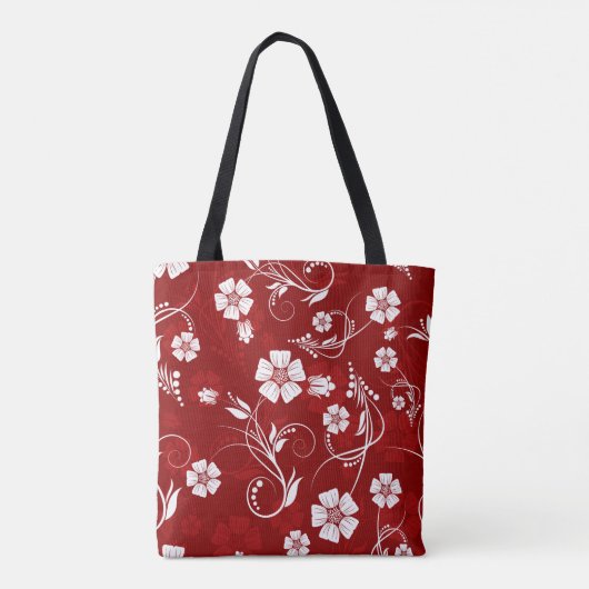Tote Bag Fleurs blanches Arrière - plan rouge (Dos)