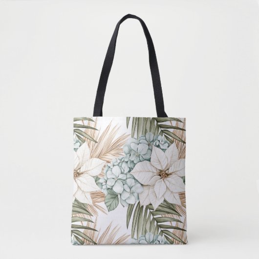 Tote Bag Fleurs blanches bleues tropicales (Devant)