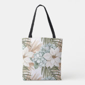 Tote Bag Fleurs blanches bleues tropicales (Dos)