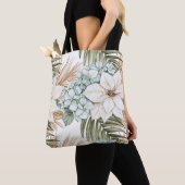 Tote Bag Fleurs blanches bleues tropicales (De près)