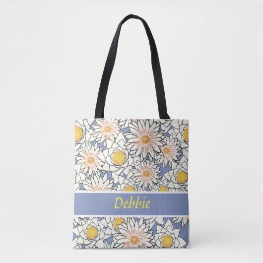 Tote Bag Fleurs blanches en bleu (Devant)