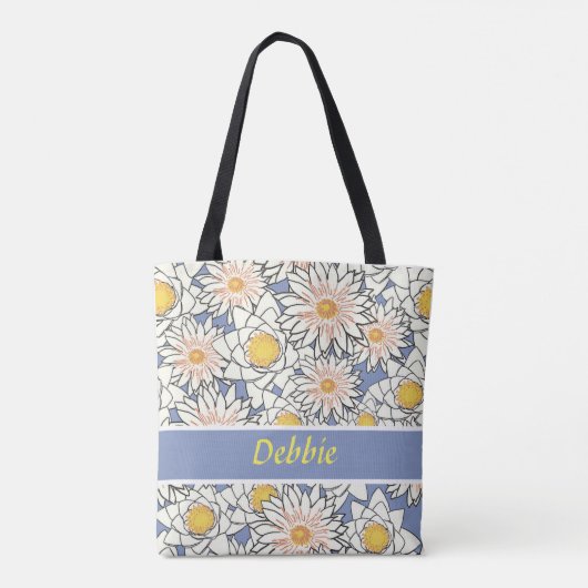 Tote Bag Fleurs blanches en bleu (Dos)