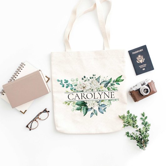Tote Bag Fleurs blanches et demoiselle d'honneur de verdure