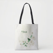 Tote Bag fleurs blanches ivoire verdure (Devant)