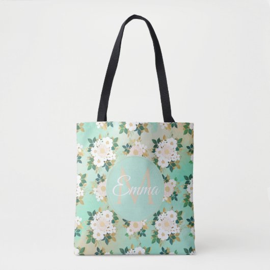 Tote Bag Fleurs blanches romantiques Conception de l'aquare (Devant)