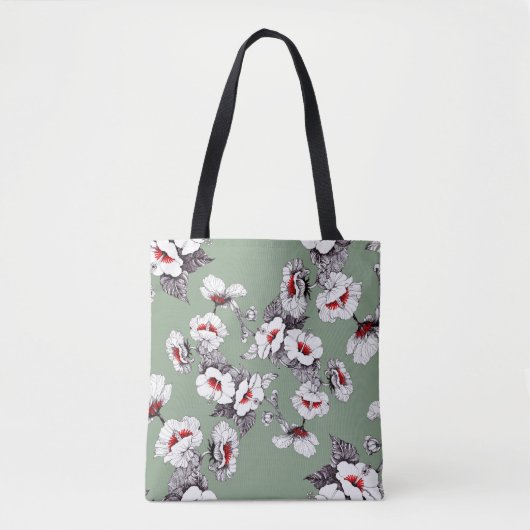 Tote Bag Fleurs blanches rouges sans joint : décoration ver (Devant)