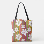 Tote Bag Fleurs blanches sur un arrière - plan rayé (Dos)