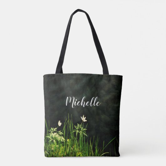 Tote Bag Fleurs blanches vert nom (Dos)