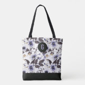 Tote Bag Fleurs bleu clair vert feuille personnalisé monogr (Dos)