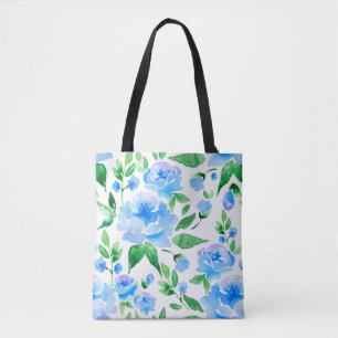 Tote Bag Fleurs bleu d'eau