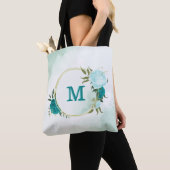 Tote Bag fleurs bleu turquoise clair  (De près)