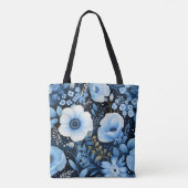 Tote Bag Fleurs bleues Aquarelle avec votre nom | (Dos)