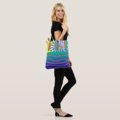 Tote Bag Fleurs Bleues Arc-en-ciel (Sur le modèle)