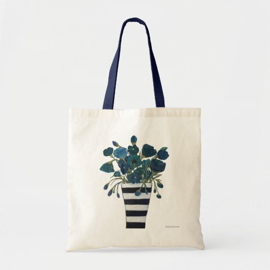 Tote Bag Fleurs bleues avec des beaux-arts rayés de vase (Devant)