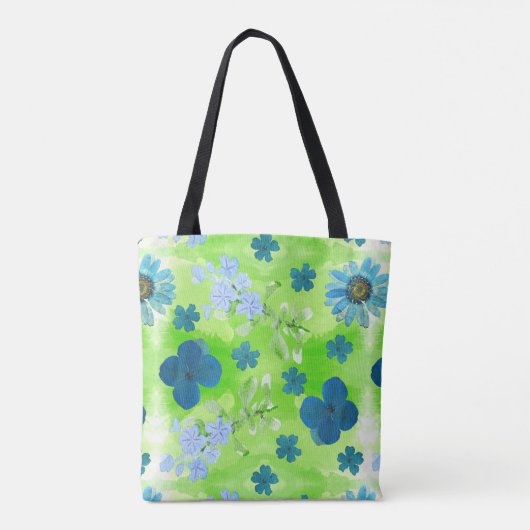 Tote Bag Fleurs bleues en vert citron (Dos)