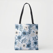 Tote Bag Fleurs bleues et beiges (Devant)