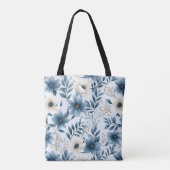 Tote Bag Fleurs bleues et beiges (Dos)