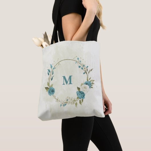 Tote Bag fleurs bleues et blanches (De près)