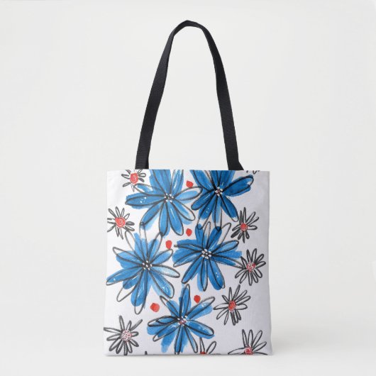 Tote Bag Fleurs bleues et blanches (Devant)