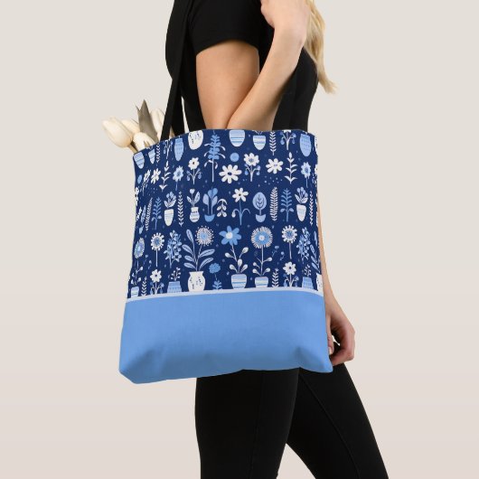 Tote Bag Fleurs bleues et blanches dans des vases, bloc de (De près)