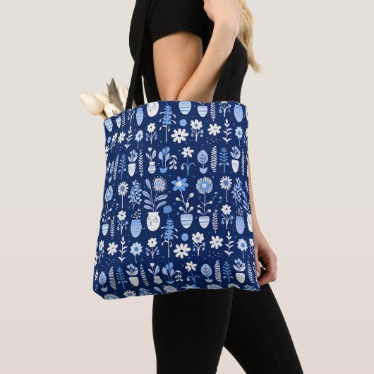 Tote Bag Fleurs bleues et blanches dans les vases (De près)