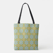 Tote Bag Fleurs bleues et jaunes Abstraites rétro sur vert (Dos)