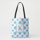 Tote Bag Fleurs bleues Monogramme initial (Devant)