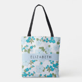 Tote Bag Fleurs Bleues, Motif De Fleurs, Votre Nom (Dos)
