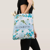 Tote Bag Fleurs Bleues, Motif De Fleurs, Votre Nom (De près)