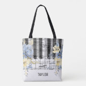 Tote Bag fleurs bleues musique notes piano (Dos)